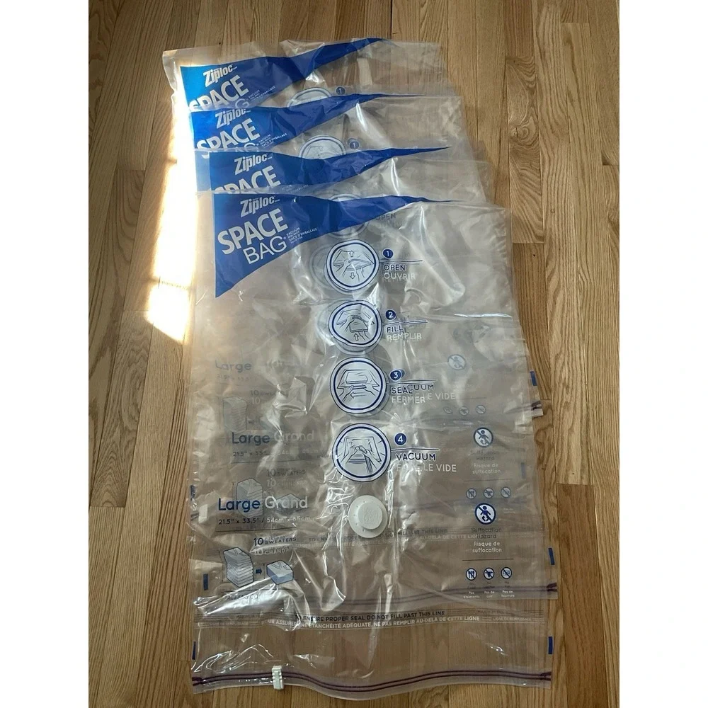 8 Ziploc SPACE BAG Vacuum Sealed Clothing Storage Bags 4 Large 1 XL 3 Suitcase